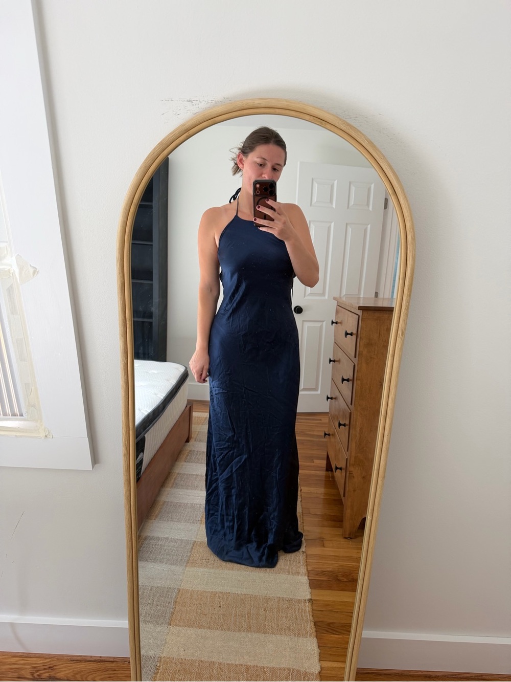 Reformation Jeany Silk Dress in Navy - Picture 3 of 5